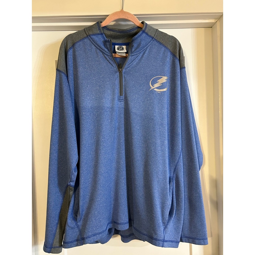 NHL Tampa Bay Lightning Pullover 1/4 Zip Athletic Shirt XL Blue Gray‎